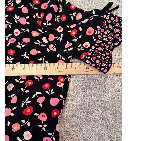 Talbots Women's Black Pink Foral Short Sleeve Ruffle Shift Dress Petite Size 14 - Picture 9 of 11